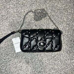 Coach Black Quilted Wristlet with Studded Detail